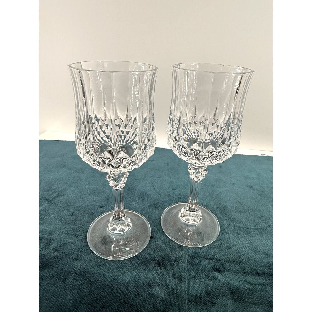 Crystal Cut Glass Wine Goblets Set of 2 Clear Stemmed Replacement Glasses 6.5